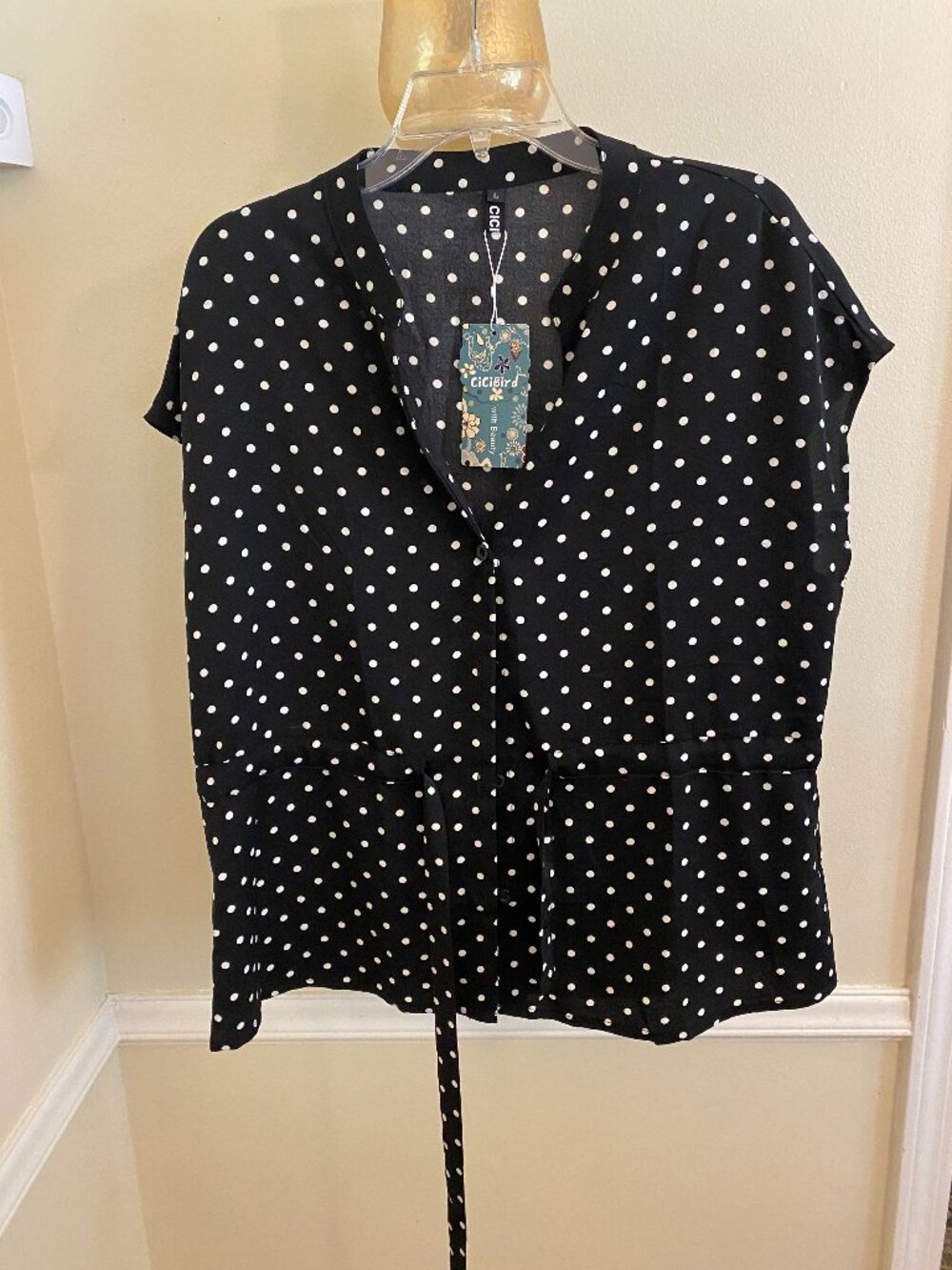 CI CI Bird Black & White Polka Dot Button Down Top Large
